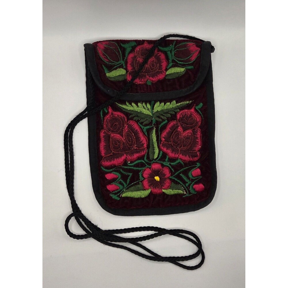 Ixchel Velvet Embroidered Crossbody Bag 8.5" X 6" Guatemalan Floral